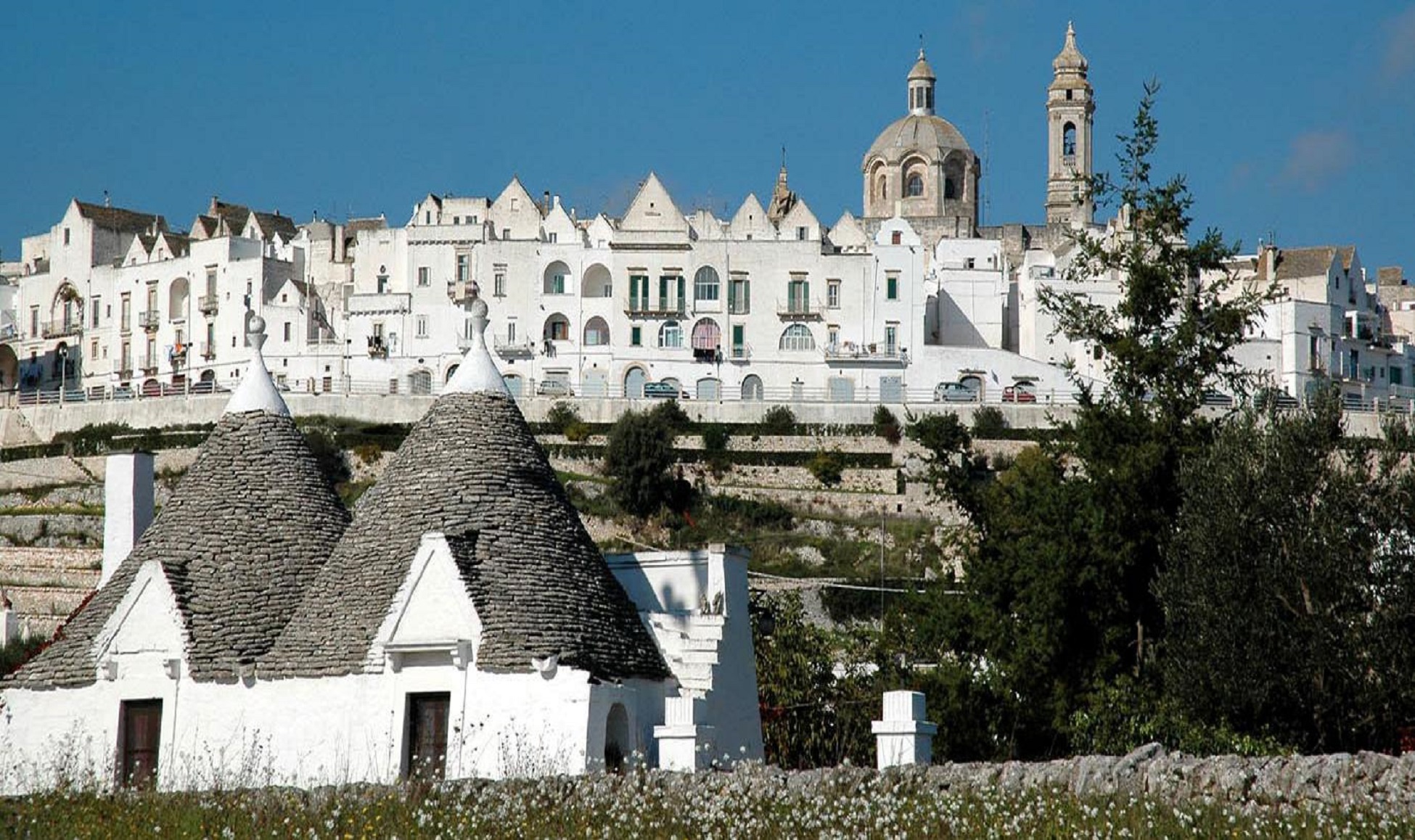 Panorama di Locorotondo con trulli in primo piano
